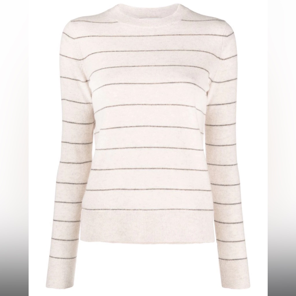 Small Vince Stripe Wool & Cashmere Sweater In Heather Cream/ Heather Caribou